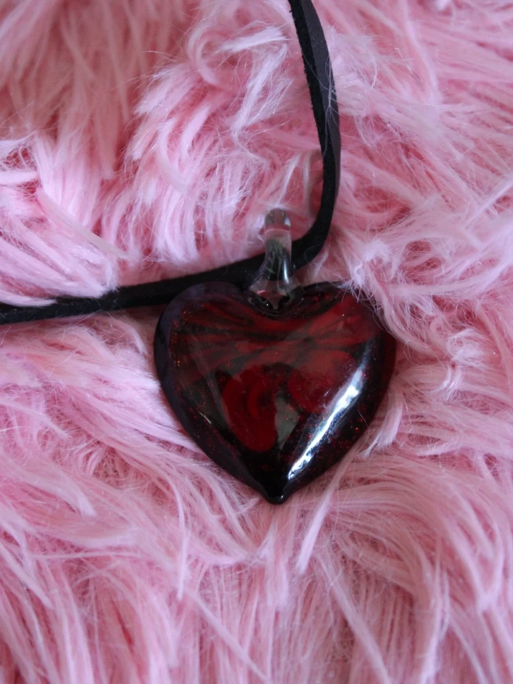 Free People Red Glass Heart Pendant Black Cord Necklace